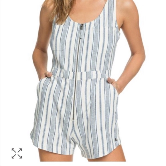 Roxy Pants - Roxy Striped White & Blue Linen Romper